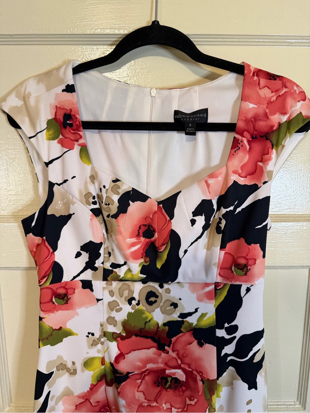 Connected Apparel Coral Pink Floral Midi Dress on White - 8 - Picture 3 of 9